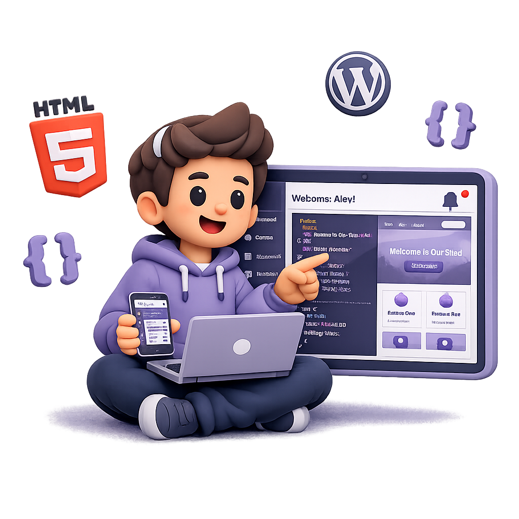 Student coding a website